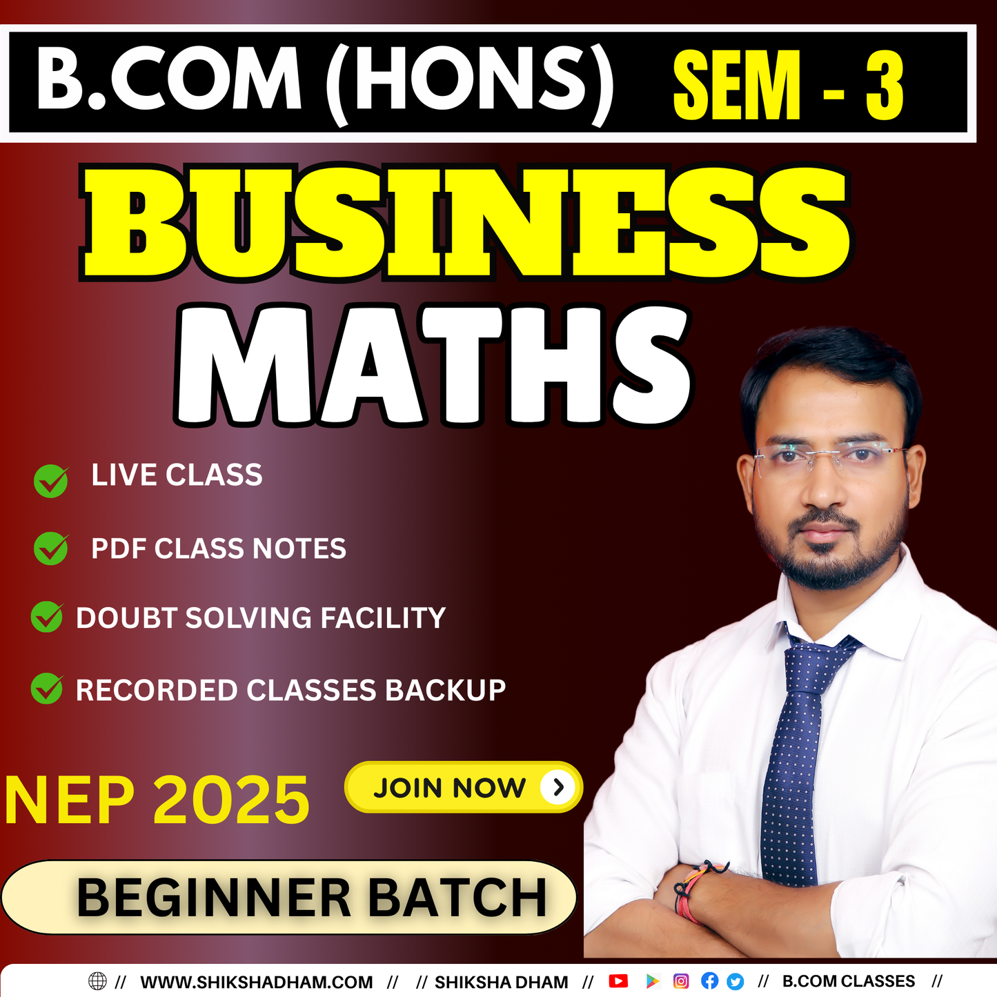 B.COM (H) SEM-3 BUSINESS MATHS ( BEGINNER BATCH ) (NEP) 2025 BM